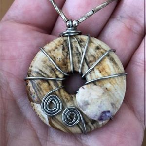 Jasper hand made wire wrapped necklace silver